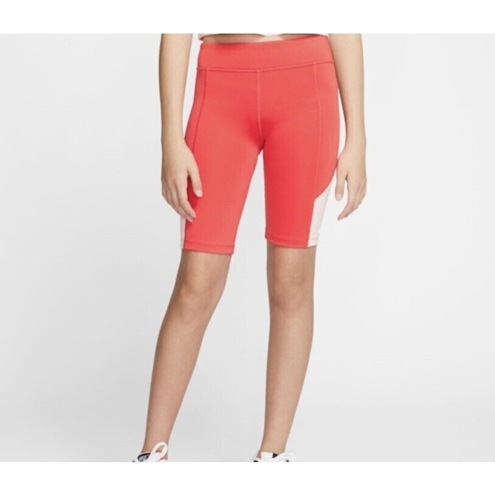 Nike DRI-FIT Girl's Red Polyester Blend Elastic Waist Biker Shorts Size Medium‎